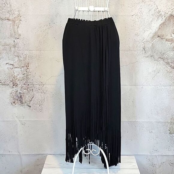 Spense faux wrap skirt with fringe - black Women's Size M - Picture 1 of 9